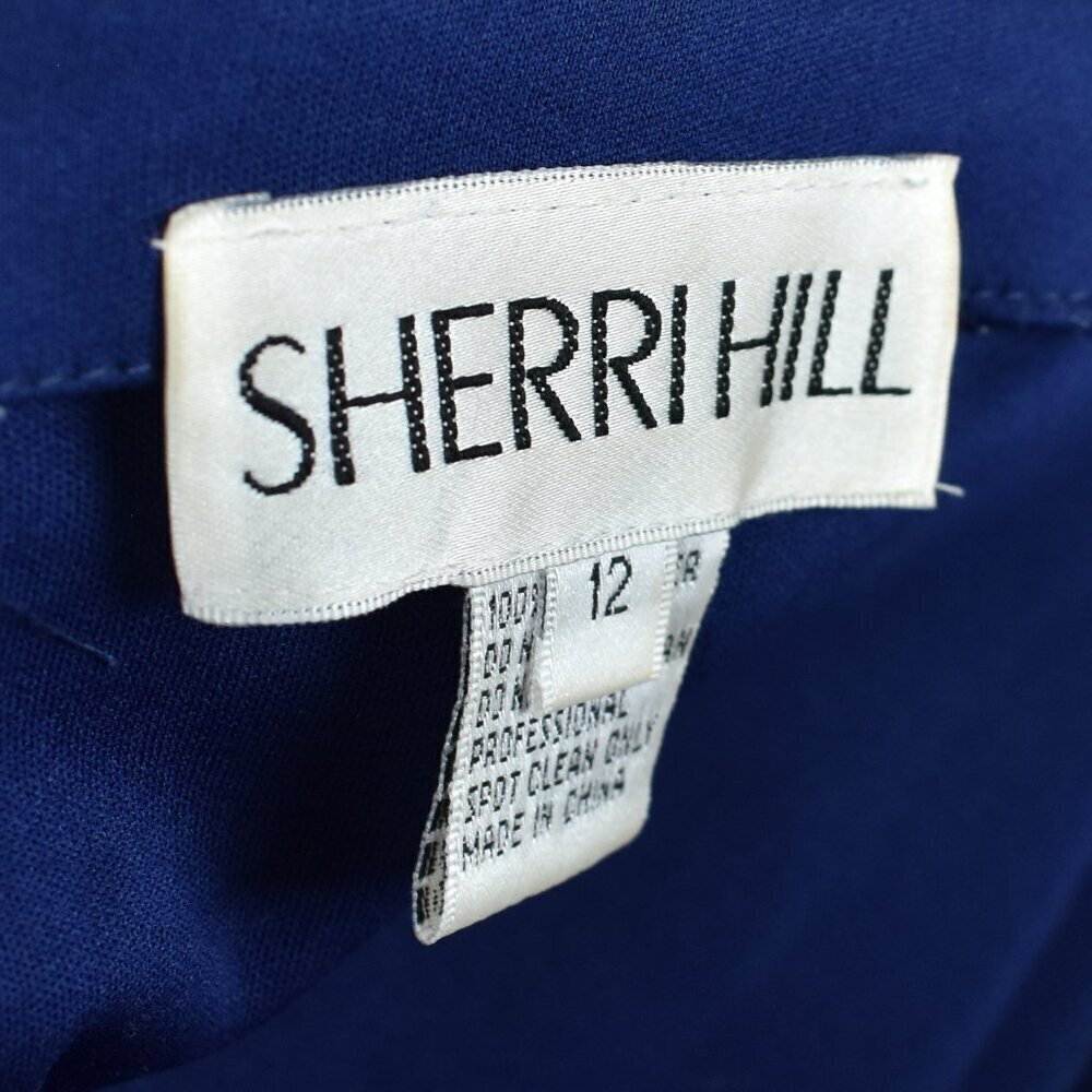 Sherri Hill 5207 Navy Blue Lace Illusion Open Back Gown - 12 - Picture 13 of 14